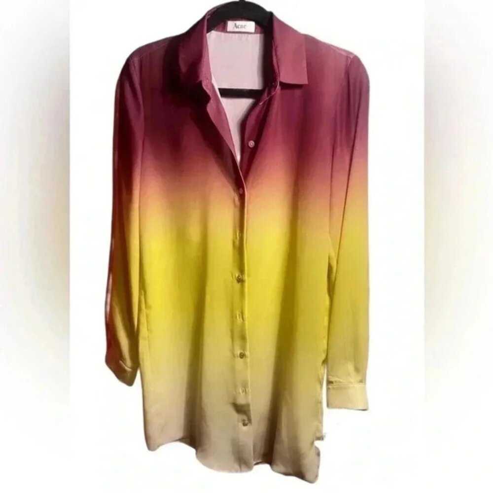 ACNE long  sleeve button down tye dye polyester collared day 2 nite shirt 36